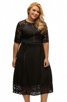 Rozkloszowana  sukienka koronkowa 61416 czarna